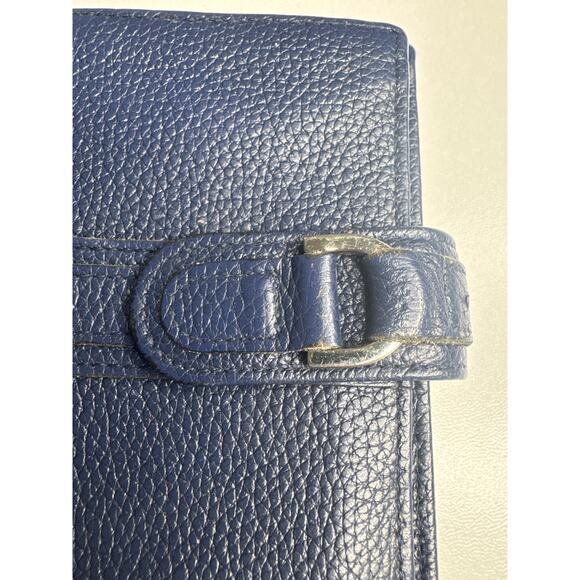 Vintage Longchamp Navy Blue Pebbled Leather Buckle trifold Wallet France - Picture 14 of 14
